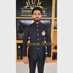 Men's Luxury Black Bandhgala Prince Coat 2-Piece Suit For Premium Groom