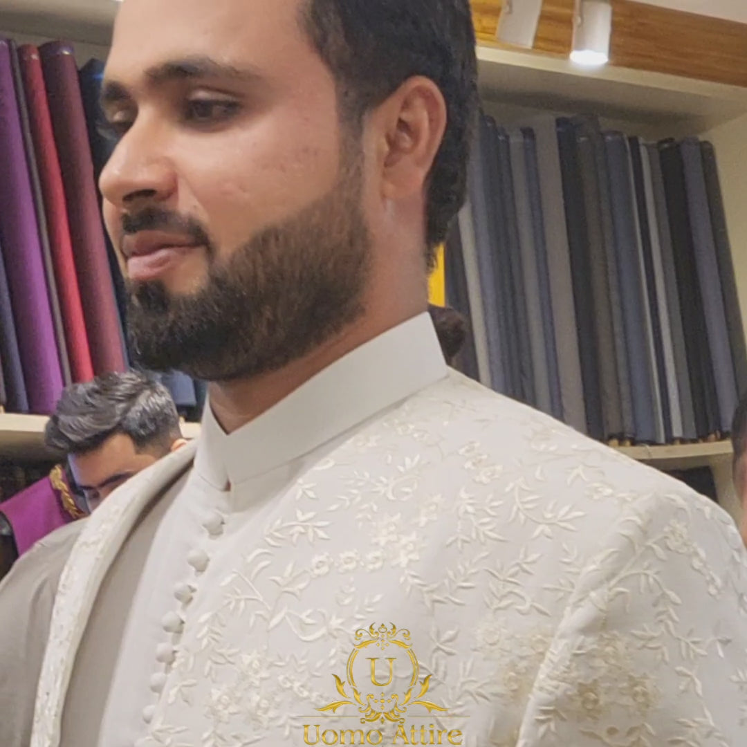 
                  
                    Load and play video in Gallery viewer, White Prince Coat Pakistan with Shalwar Kameez
                  
                