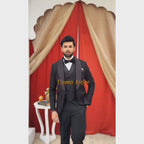Luxurious Embroidered Black Tuxedo Double-Breasted Waistcoat For Mens