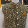 Mehendi Color Full Embroidered Waistcoat With Golden Embellished | Waistcoat