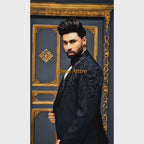 Luxury Black Hand-Embellished Designer Tuxedo Suit for Men