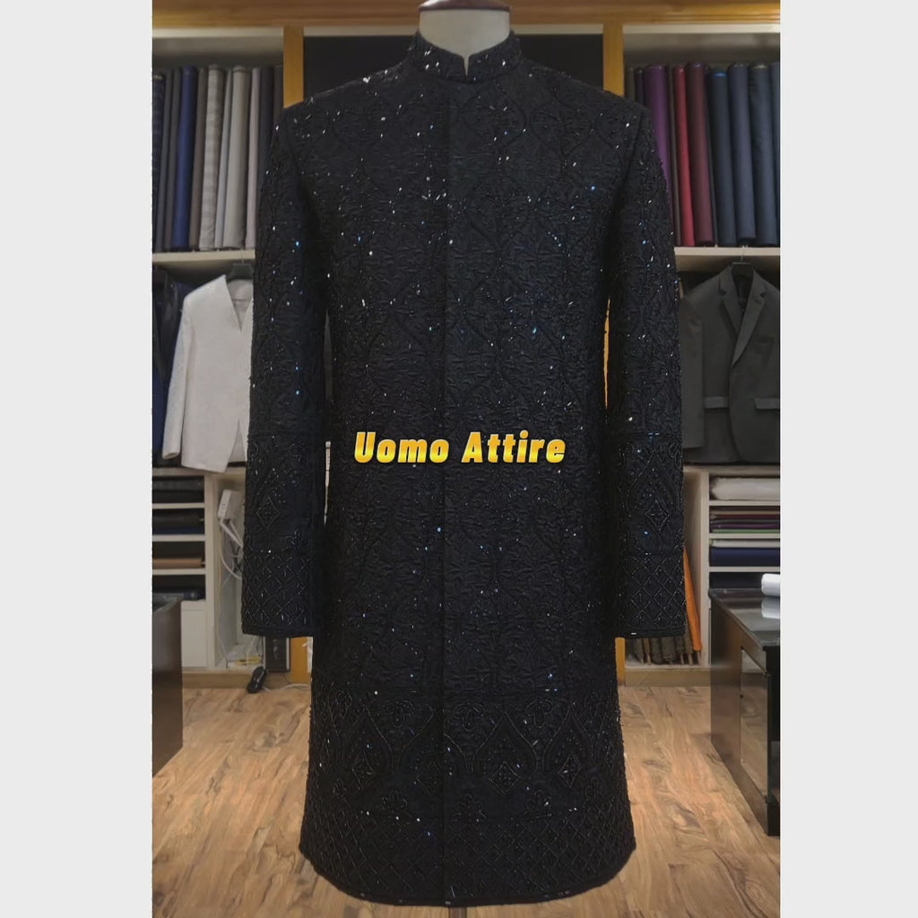 Black Wedding Sherwani for Groom | Luxury Designer Sherwani