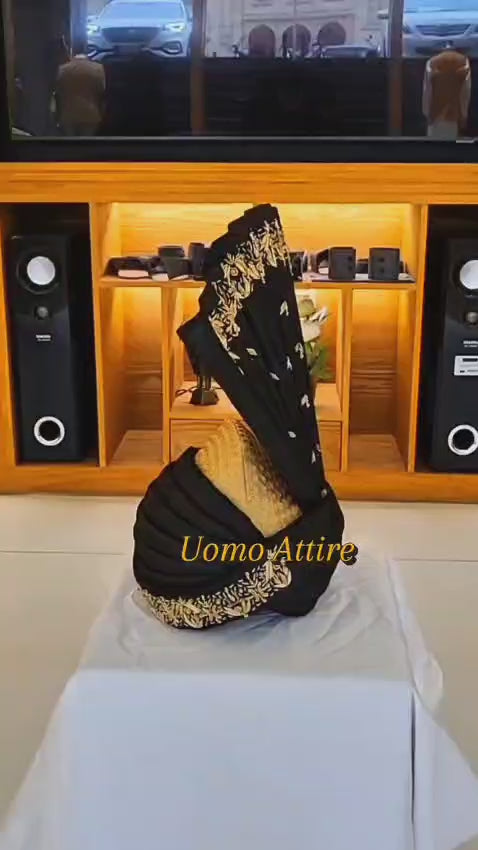 Men's Luxury Black Gold Embellished Saafa (Turban)