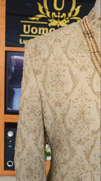 Luxury Light Golden Embroidered Sherwani with Hand Embellishment for Groom