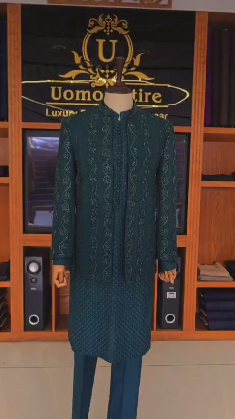 EMERALD REGAL EMBROIDERED BANDHGALA SUIT