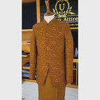 Men's Luxury Mustard Gold Embroidered Prince Coat with Matching Kurta Pajama