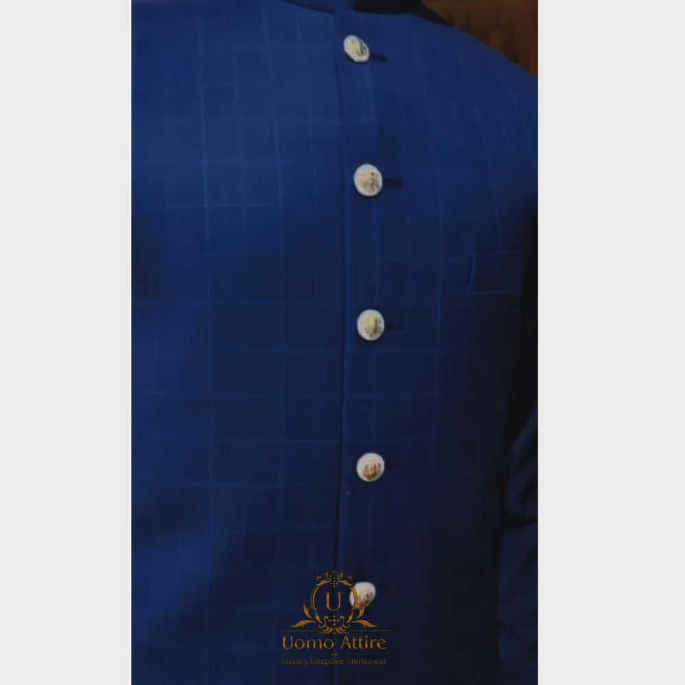 
                  
                    Load and play video in Gallery viewer, Men&amp;#39;s Blue Check Waistcoat with Kurta Pajama
                  
                