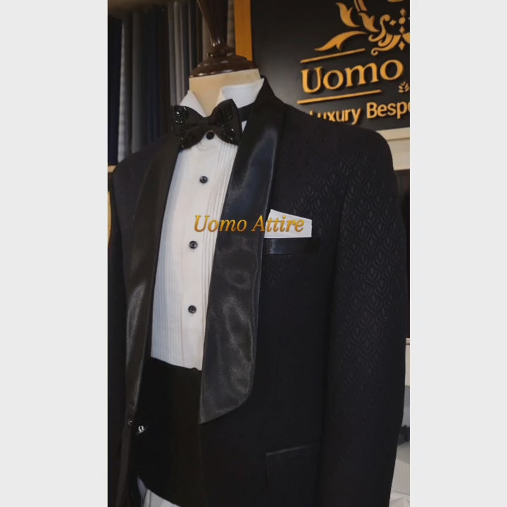 
                  
                    Load and play video in Gallery viewer, Pure Karandi Black Tuxedo Suit For Mens
                  
                