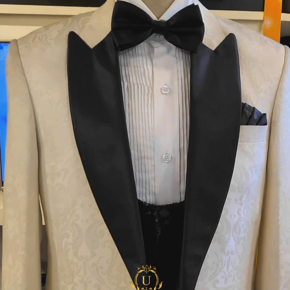 
                  
                    Load and play video in Gallery viewer, Tailor-made tuxedo 2 piece suit in self designed textured fabric
                  
                