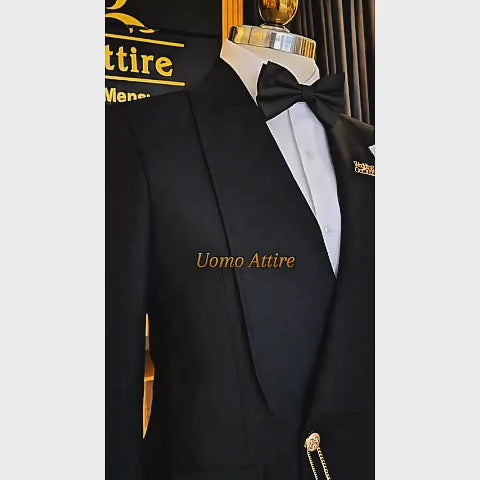 Men's Luxury Self Grey Double-Breasted Tuxedo with Peak Lapel