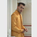 Elegant Mustard Yellow Waistcoat and Kurta with Intricate Embroidery