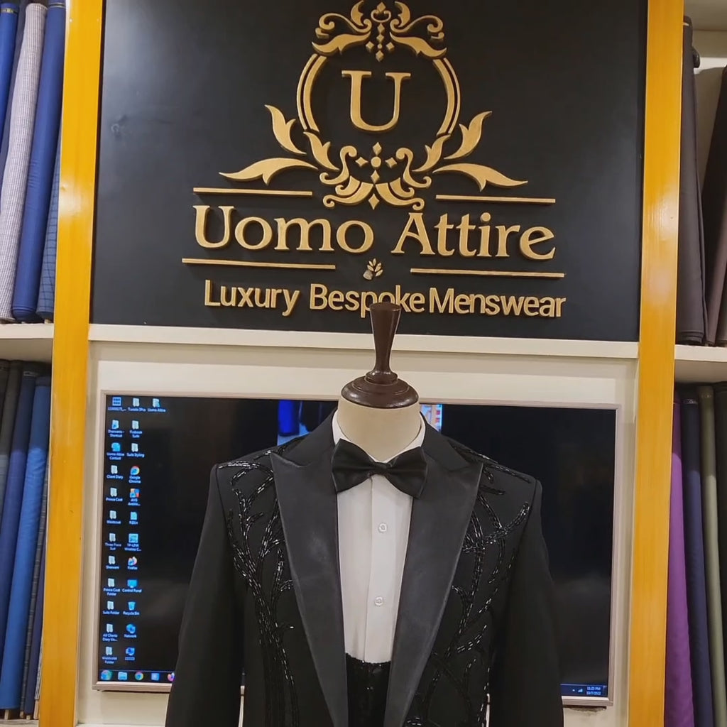 Luxurious black embellished tuxedo 3 piece suit | Black Tuxedo Suit