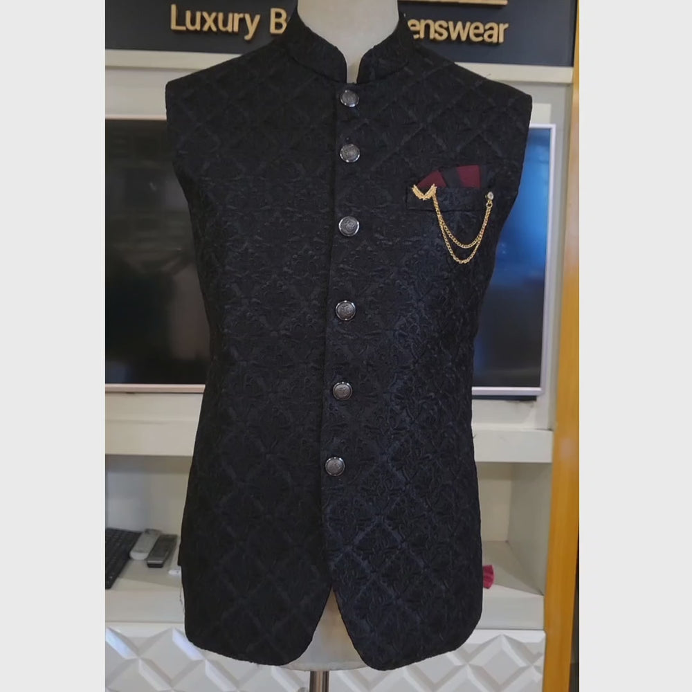 
                  
                    Load and play video in Gallery viewer, Black Fully Embroidered Waistcoat
                  
                