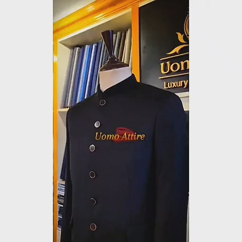 Custom Made Black Prince Two-Piece Suit with Intricate Silver Pickstitching for Men