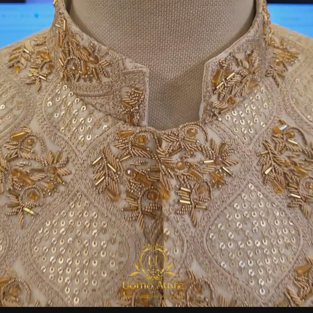 
                  
                    Carica e riproduci video nel visualizzatore Galleria, Best golden embellished sherwani for men wedding | Sherwani
                  
                