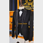 Men's Luxury Black Embellished Shoulder Tuxedo with Cummerbund & Bow Tie