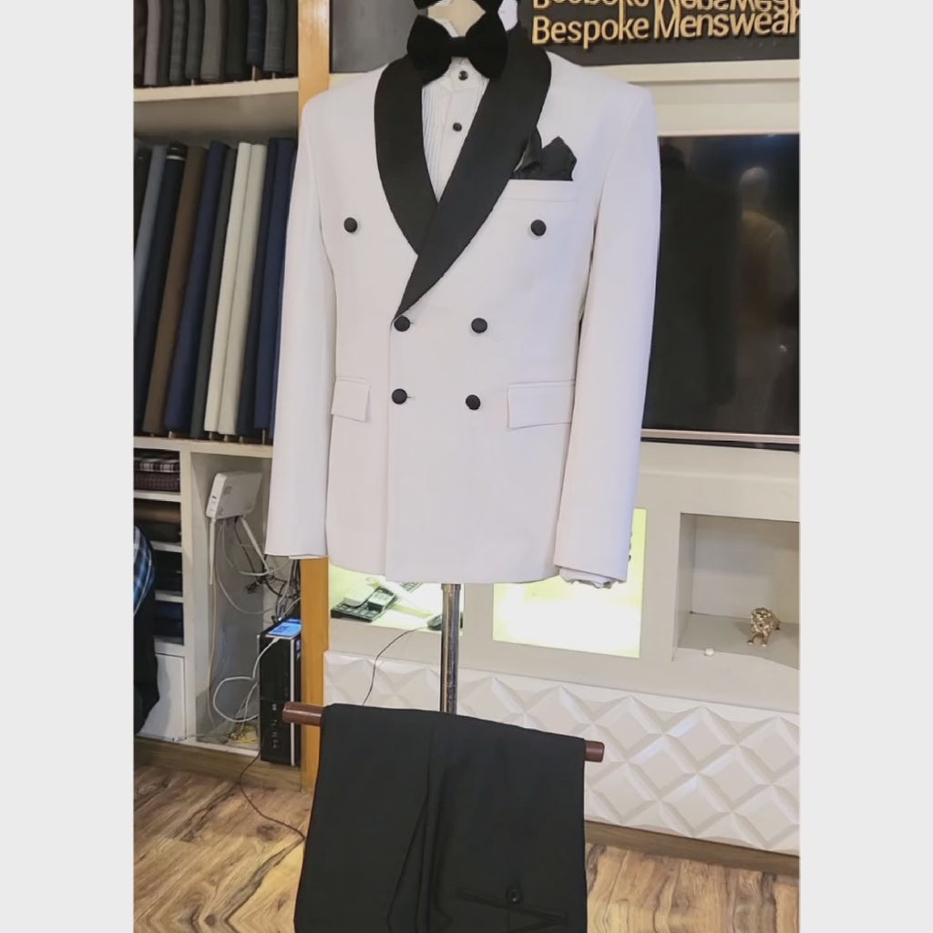 Men's White Double Breasted 2 Piece Suit