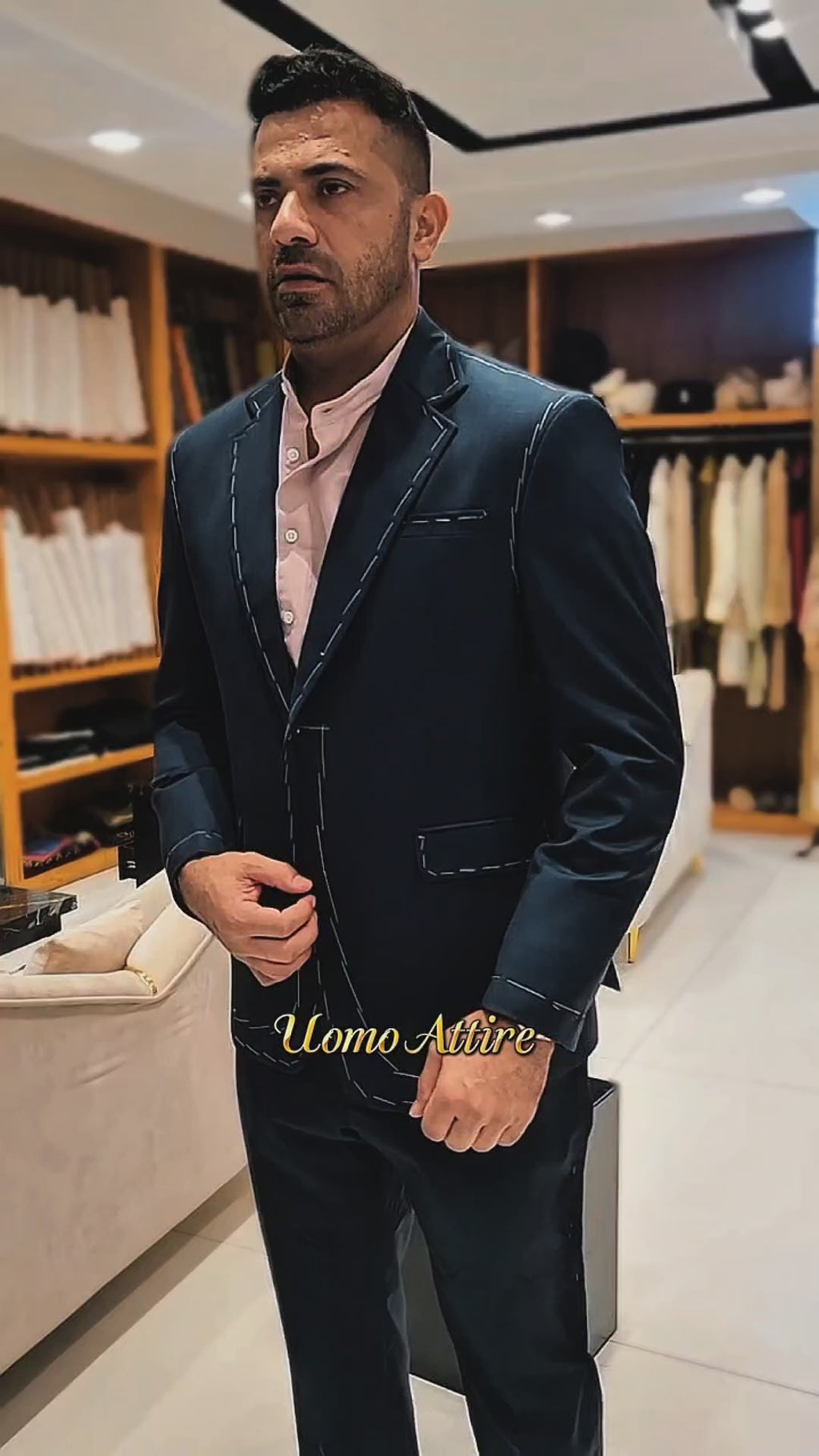 Wahab Riaz Pakistani Legend Fast Bowler wearing Navy Blue 2 Piece Suit for Men in Australian Heritage Wool