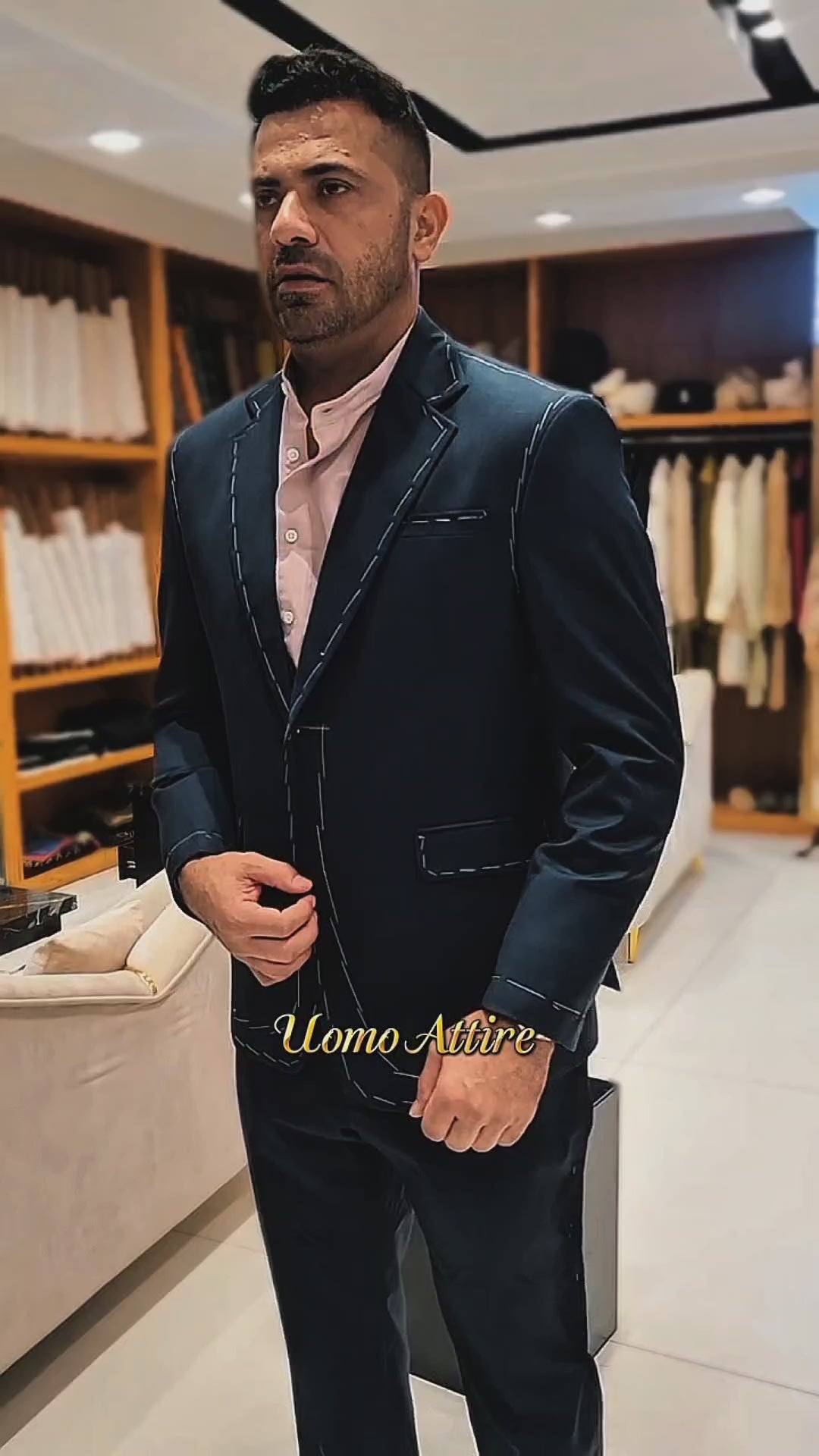Wahab Riaz Pakistani Legend Fast Bowler wearing Navy Blue 2 Piece Suit for Men in Australian Heritage Wool