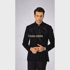 Opulent Black Velvet Prince Two Piece Suit With Intricate Embellishments