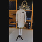 Men's Luxury Off-White Embroidered Waistcoat with White Kurta Pajama