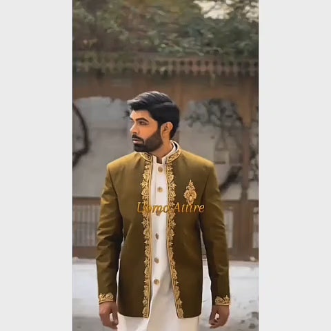 Perfect Blend of Tradition and Modernity with Our Custom-Made Olive Green Prince Coat