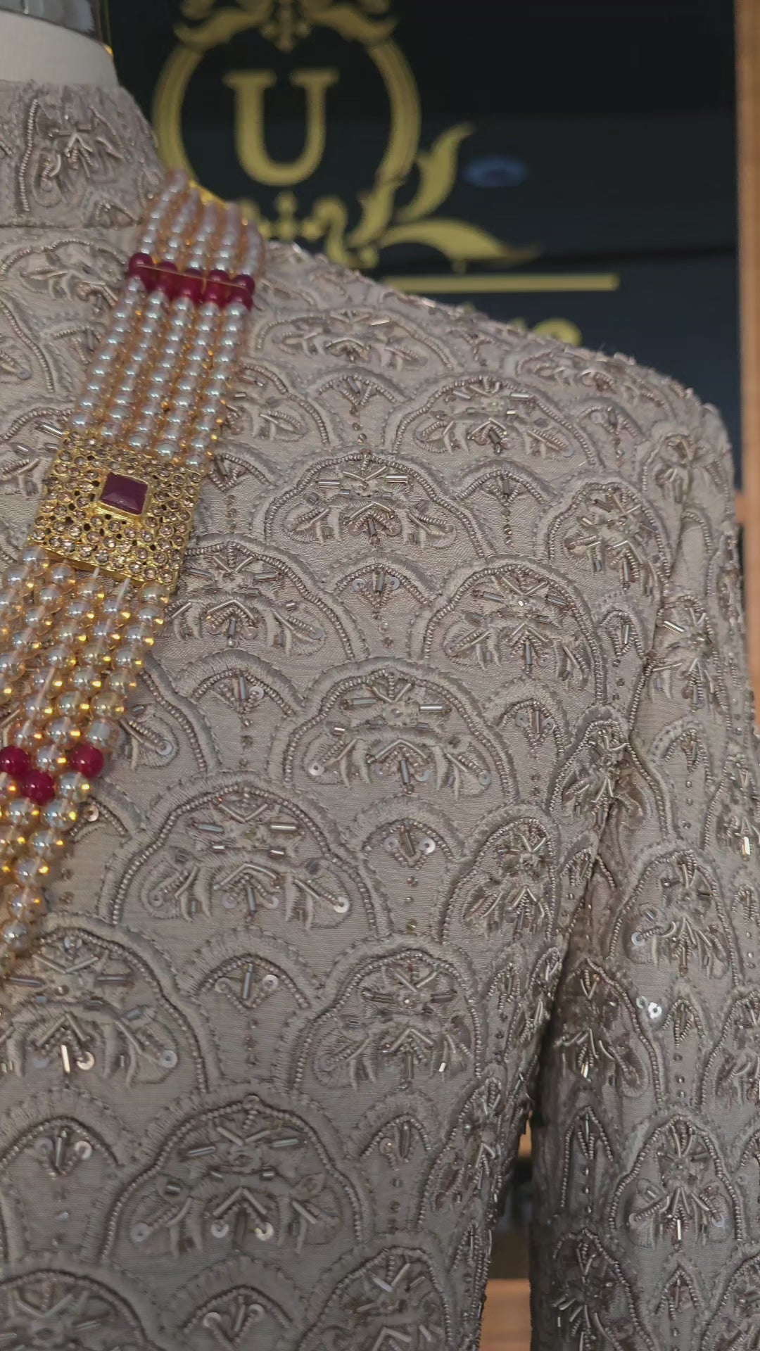 Luxury Champagne Beige Fully Embellished Sherwani for Men | Premium Designer Groom Wear for Wedding & Barat – Uomo Attire
