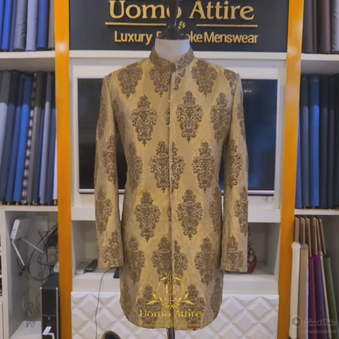 Luxury customized sherwani with full embellishment | Luxury Golden Sherwani