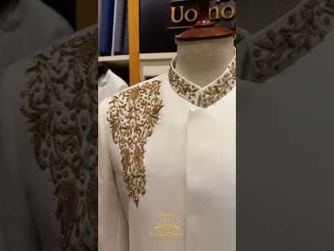 Plain customized tropical sherwani full package with classy embellishment