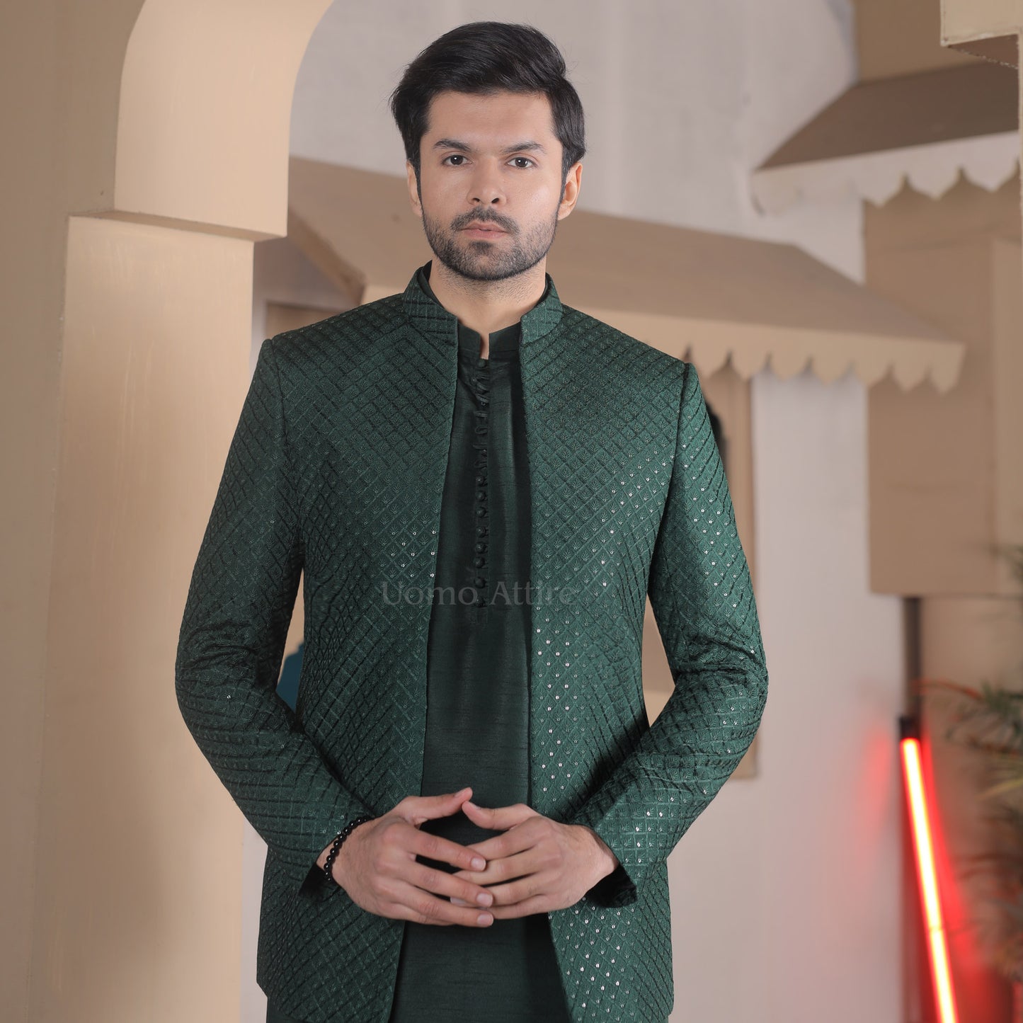 Luxury Deep Green Open Front Prince Coat for Groom Uomo Attire Luxury Deep Green Open Front Prince Coat for Groom Uomo Attire