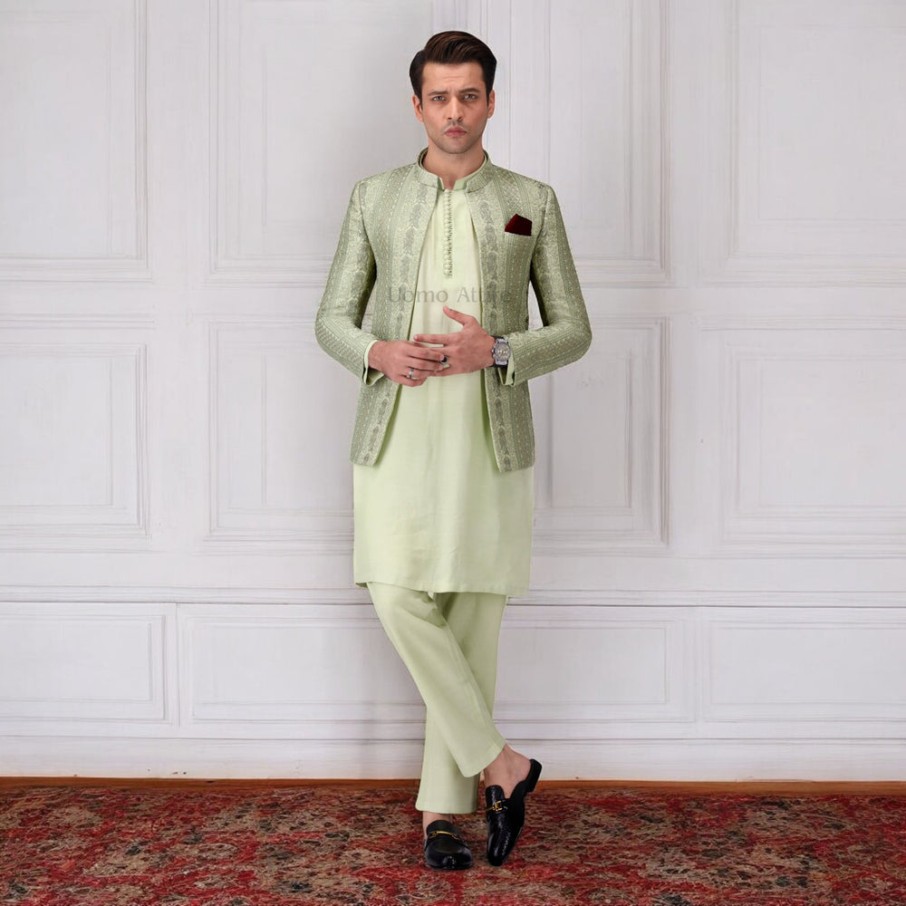 Luxury Embroidered Prince Coat with Kurta Pajama for Men