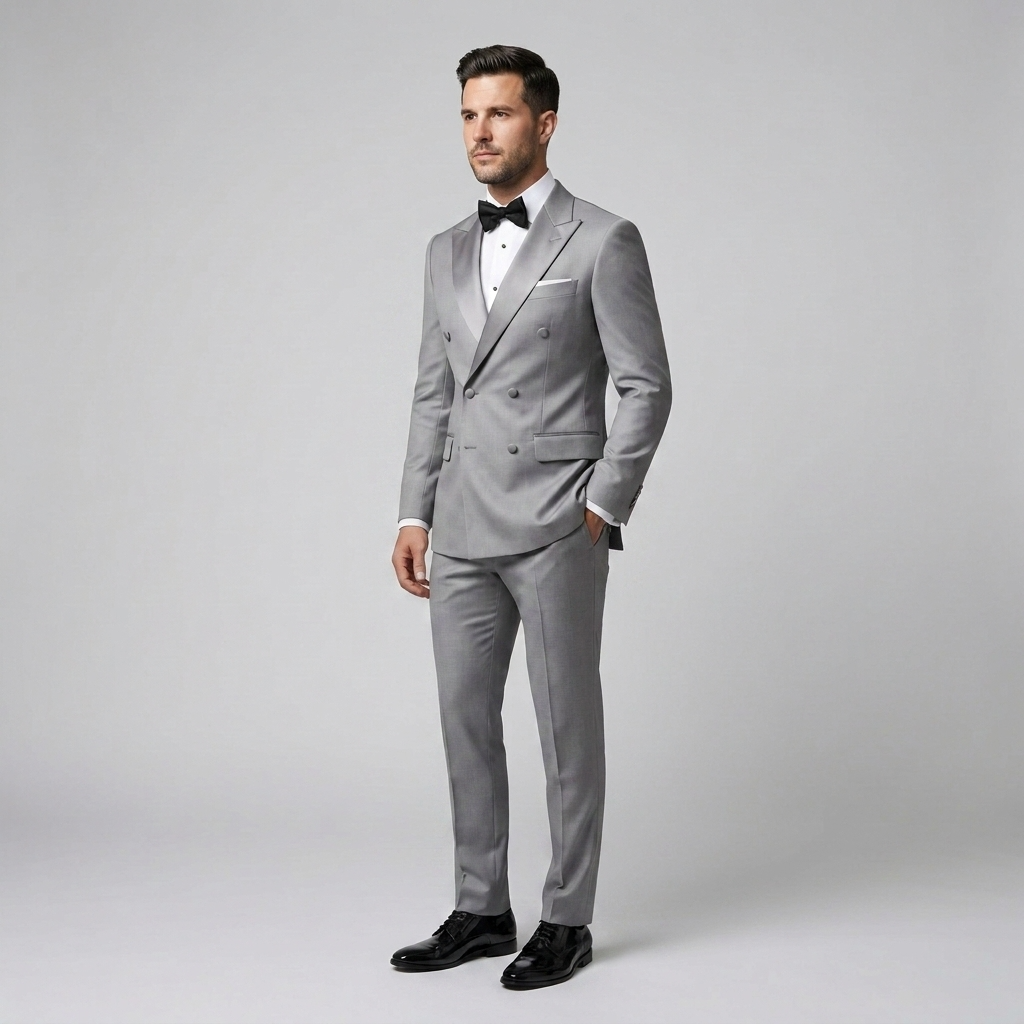 Custom Silver Grey Double-Breasted Tuxedo Jacket
