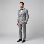 Custom Silver Grey Double-Breasted Tuxedo Jacket