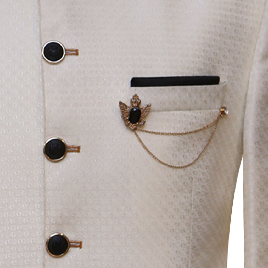 Finch off cream textured jamawar prince coat with contrast buttons