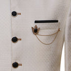 Finch off cream textured jamawar prince coat with contrast buttons