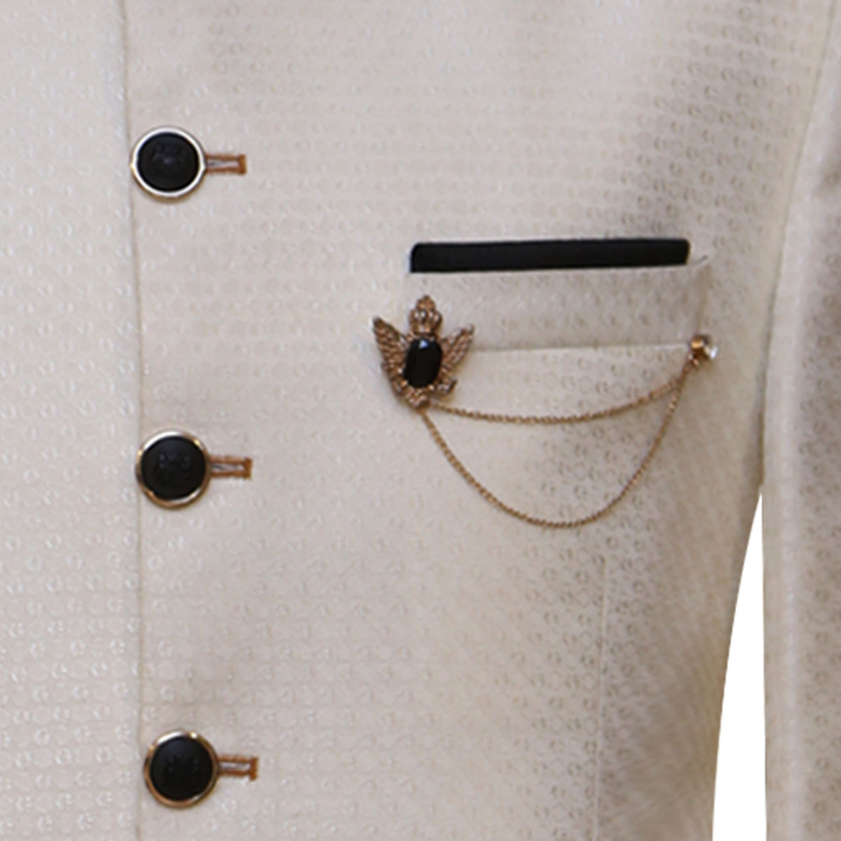 Finch off cream textured jamawar prince coat with contrast buttons