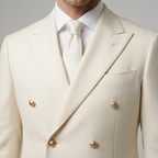 Men's Double-Breasted Ivory Tuxedo Jacket with Peak Lapels