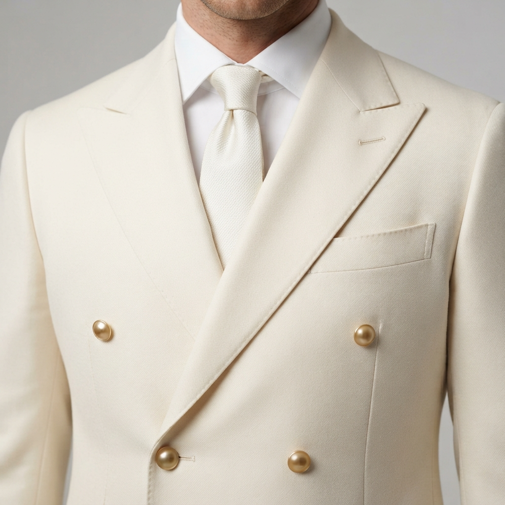 
                  
                    Men's Double-Breasted Ivory Tuxedo Jacket with Peak Lapels
                  
                