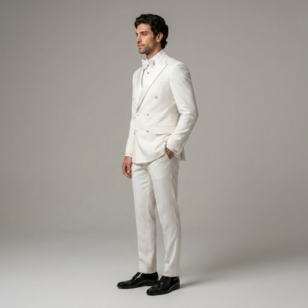 Custom White Double-Breasted Tuxedo Jacket