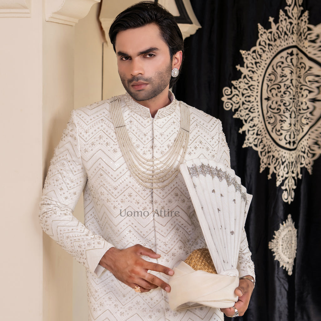 white sherwani for groom