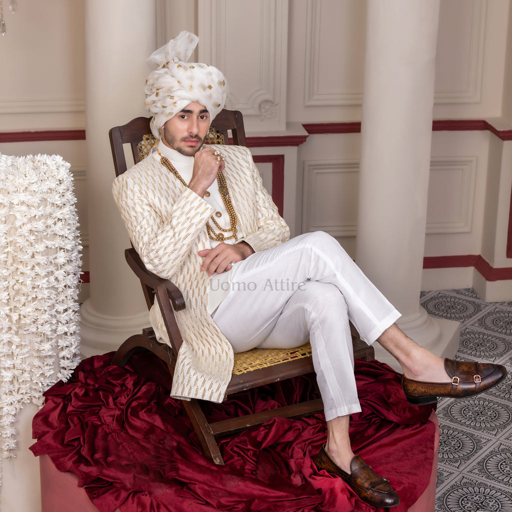 white_sherwani_for_groom_with_turban