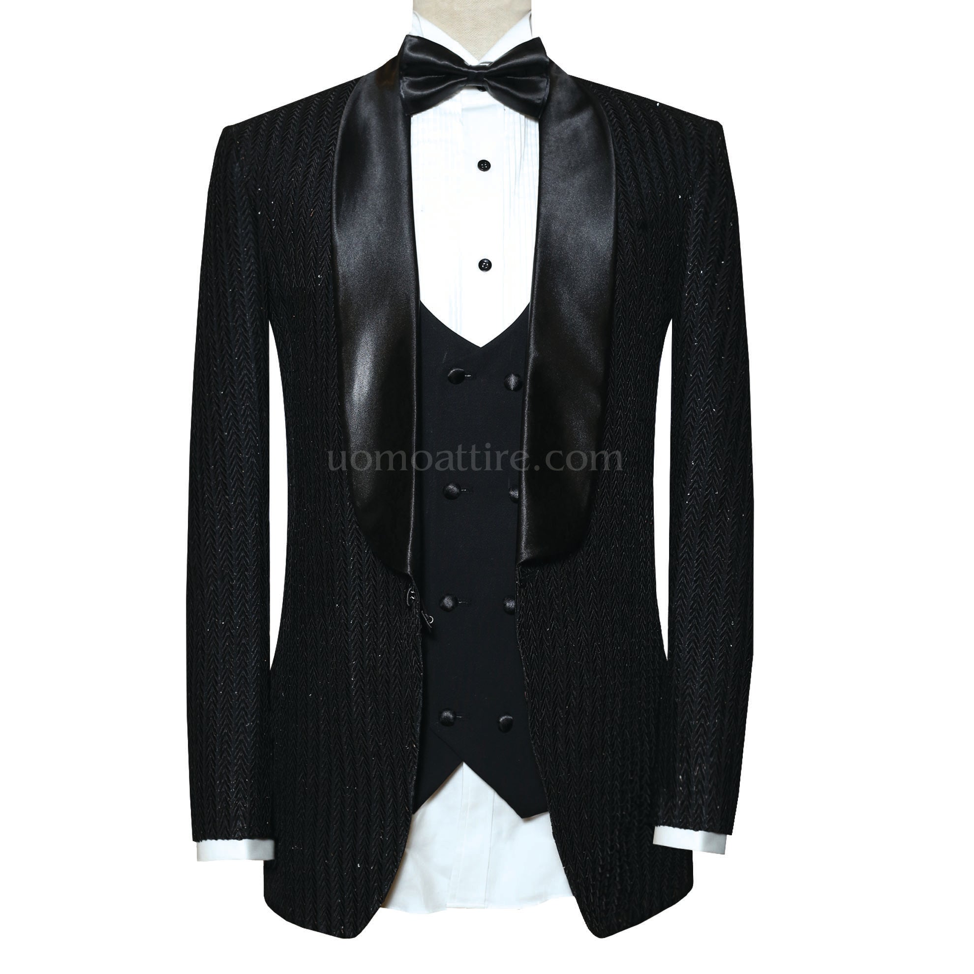 Micro Embellished Black Shawl Collar Designer Tuxedo Suit