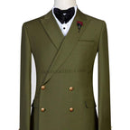 Italian cut style 100% woolen double breasted 2-piece suit, double breasted suit, deep green double breasted suit