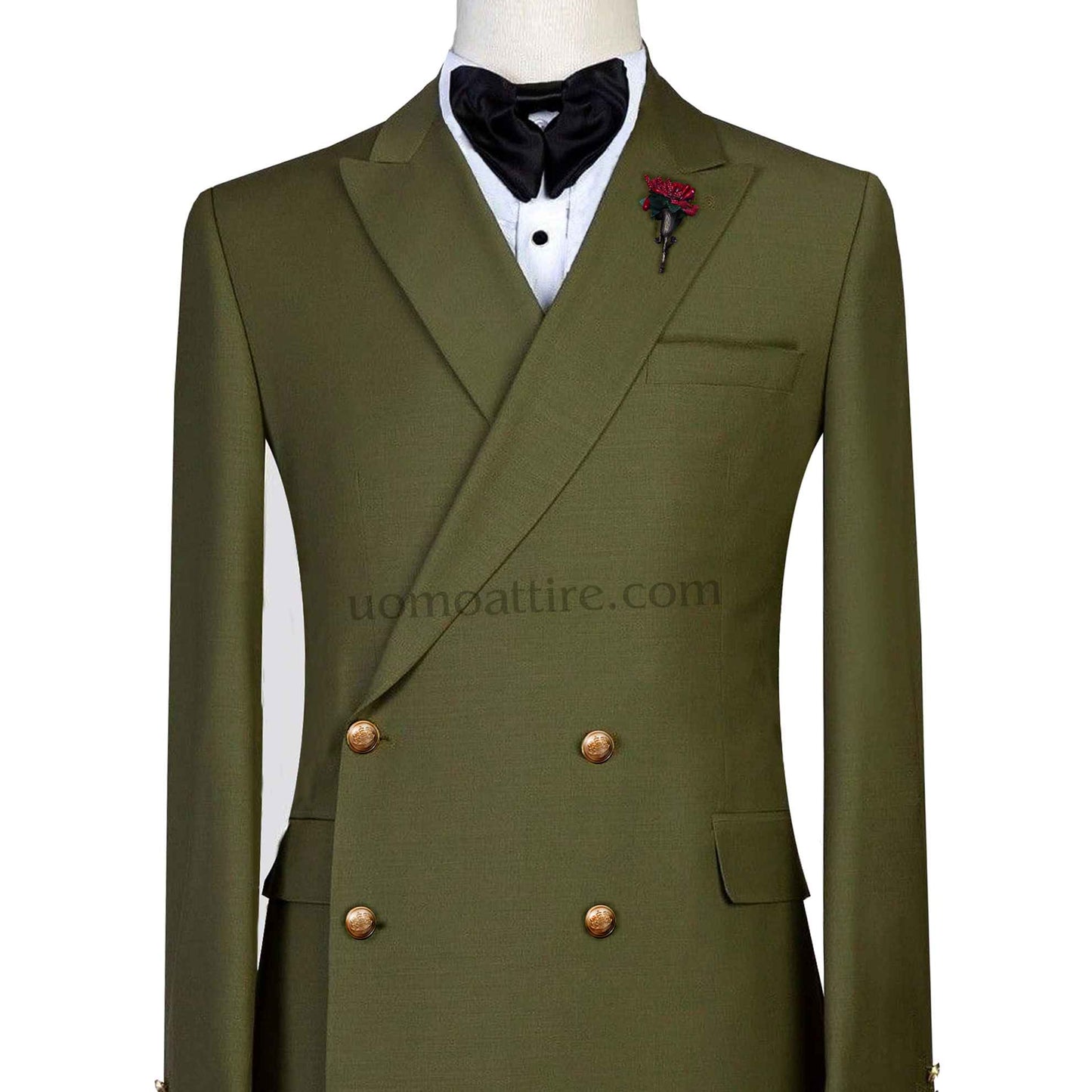 Italian cut style 100% woolen double breasted 2-piece suit, double breasted suit, deep green double breasted suit