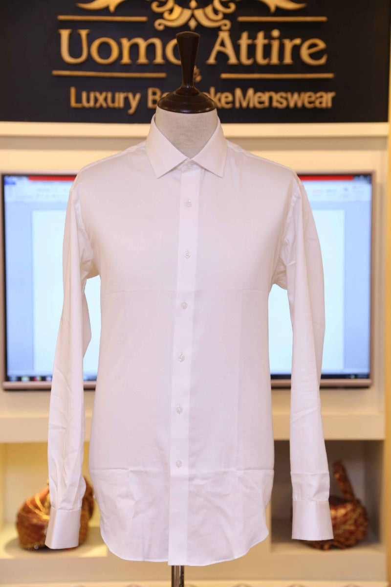 Chemise habillée en tissu de coton pur blanc 