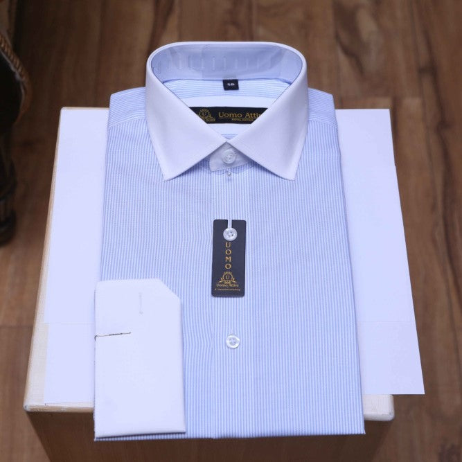 Custom design white cuff and collar shirt – Uomo Attire