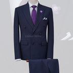Custom tailored lining double breasted suit, stripe double breasted suit, blue double breasted suit
