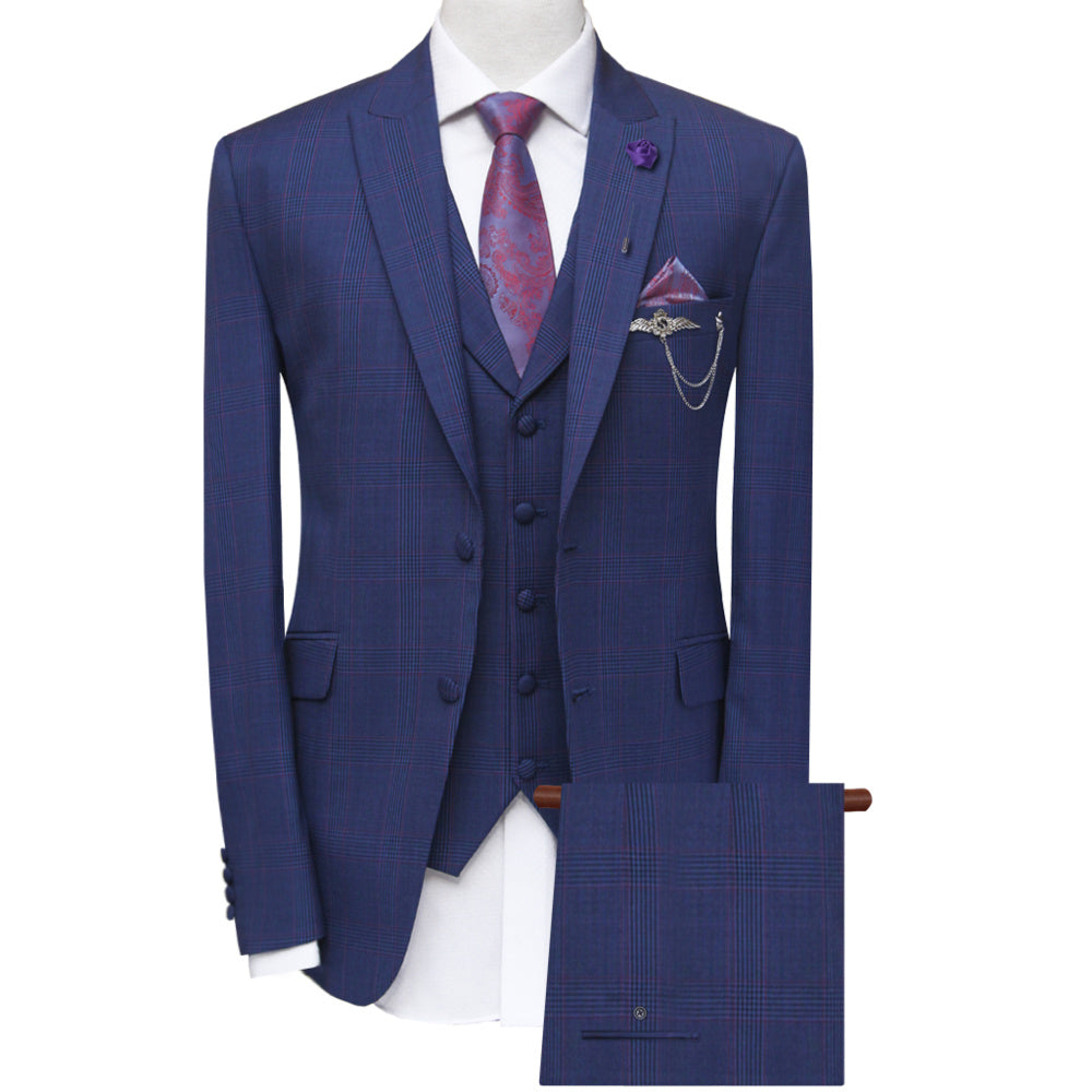 
                  
                    Blue check three piece suit for men, bespoke three piece suit with same fabric vest and pant
                  
                