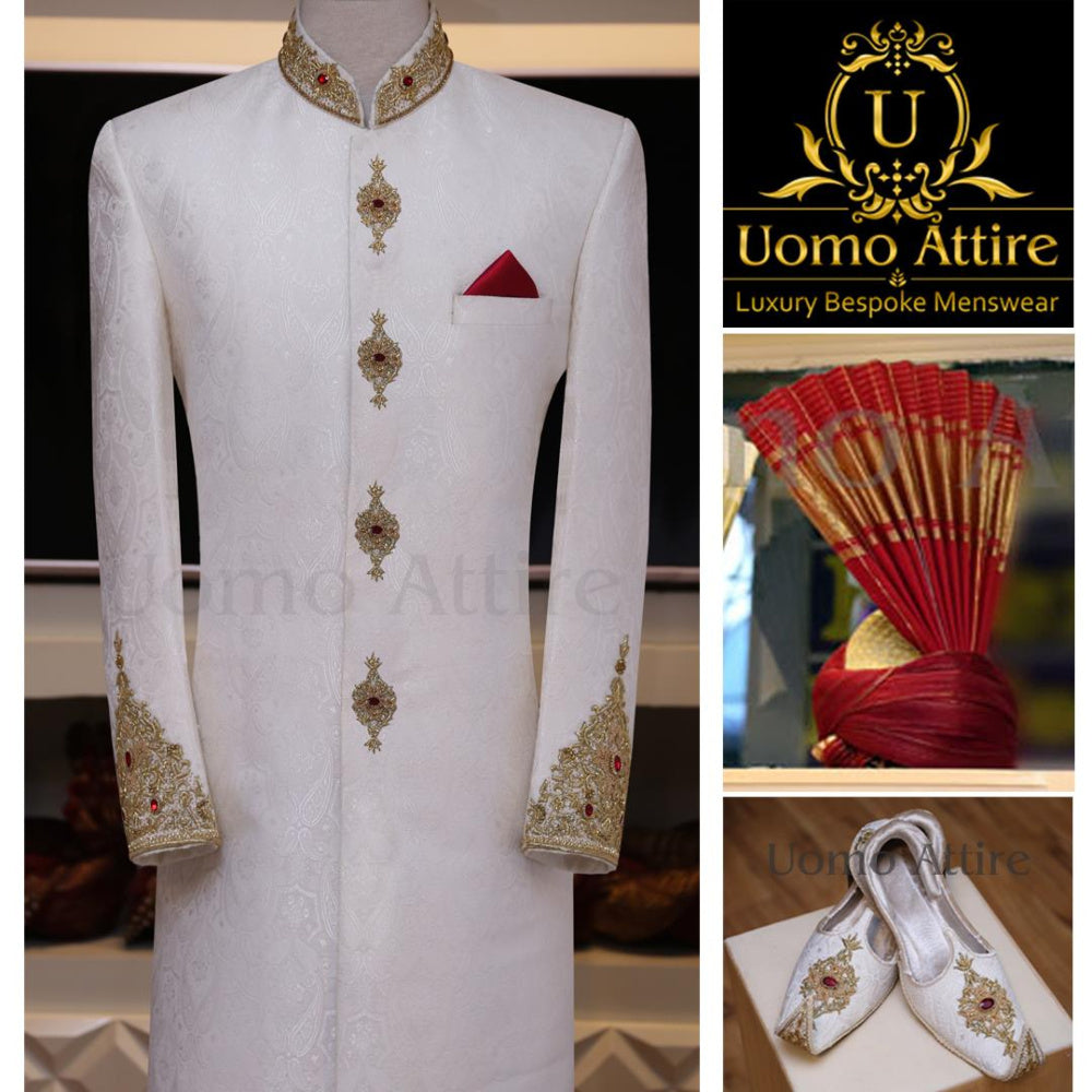 Forfait complet sherwani blanc personnalisé pour votre grand jour 
