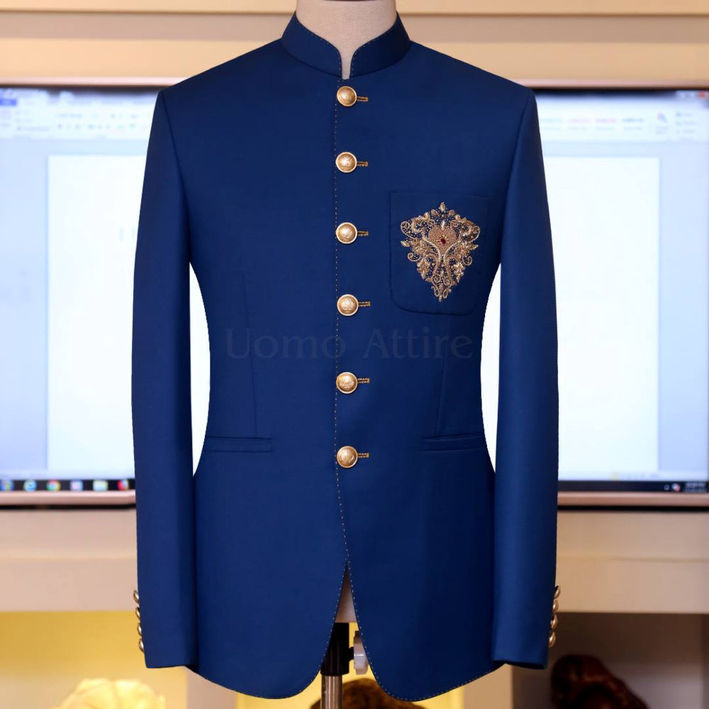 Tropical zink blue embellished prince coat